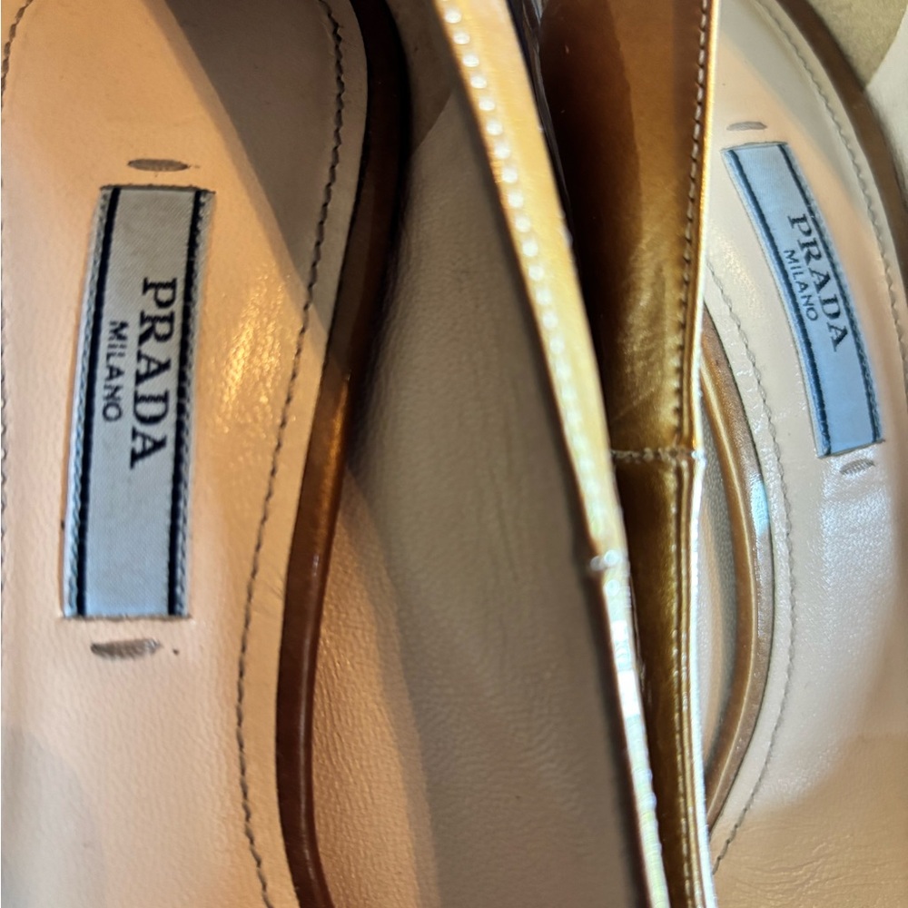Prada Women's Bronze-Gold Leather Pumps - Picture 7 of 12